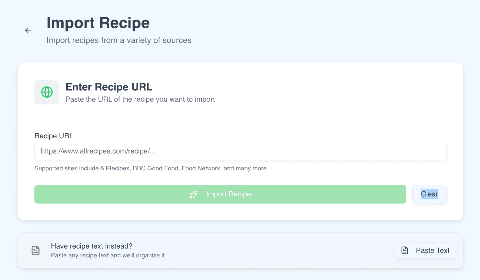 Import a recipe from a URL in Kitchen Sync