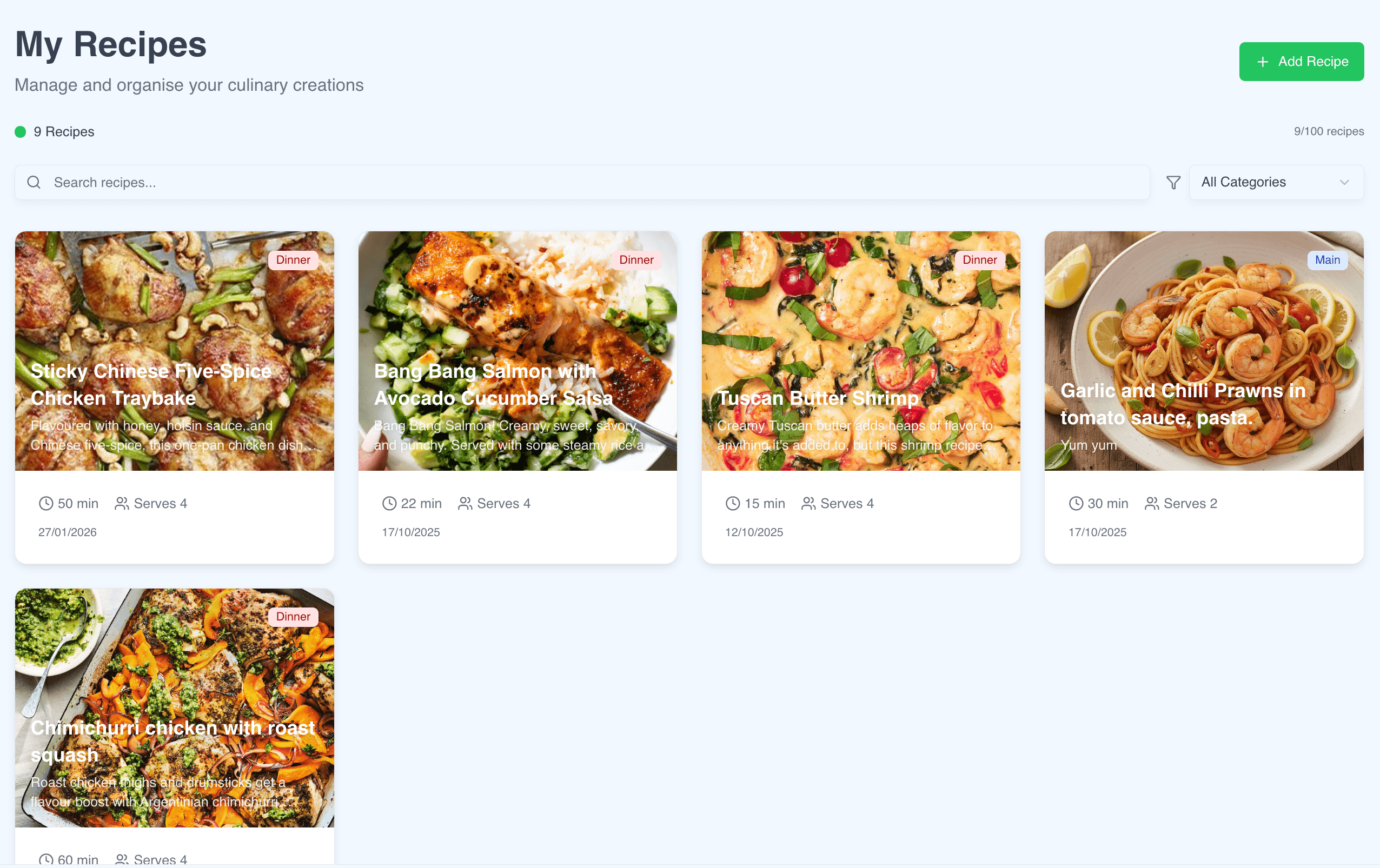 My recipes and add recipe in Kitchen Sync